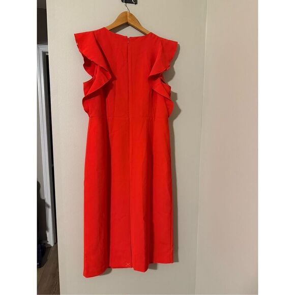 Ann Taylor Size 12 Ruffle Shoulder Sheath Dress Bright Red Career Cocktail NWT - Picture 6 of 9